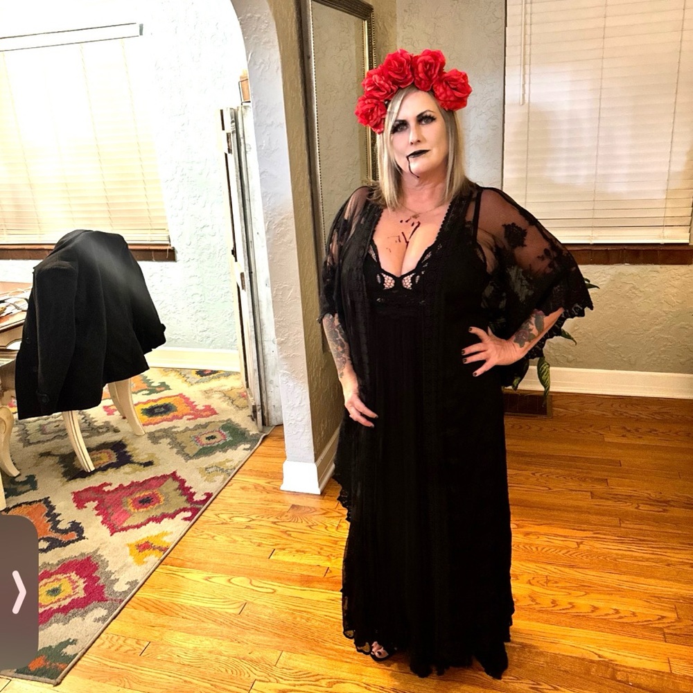 Sheer Black Lace Swim Coverup Kimono - Picture 11 of 12